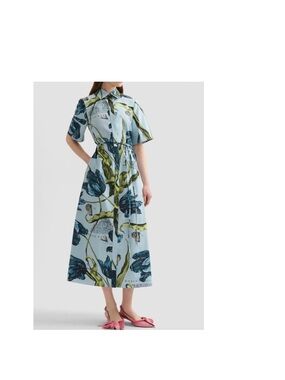 ERDEM Light Blue Floral Maxi Dress with Green Botanical Print